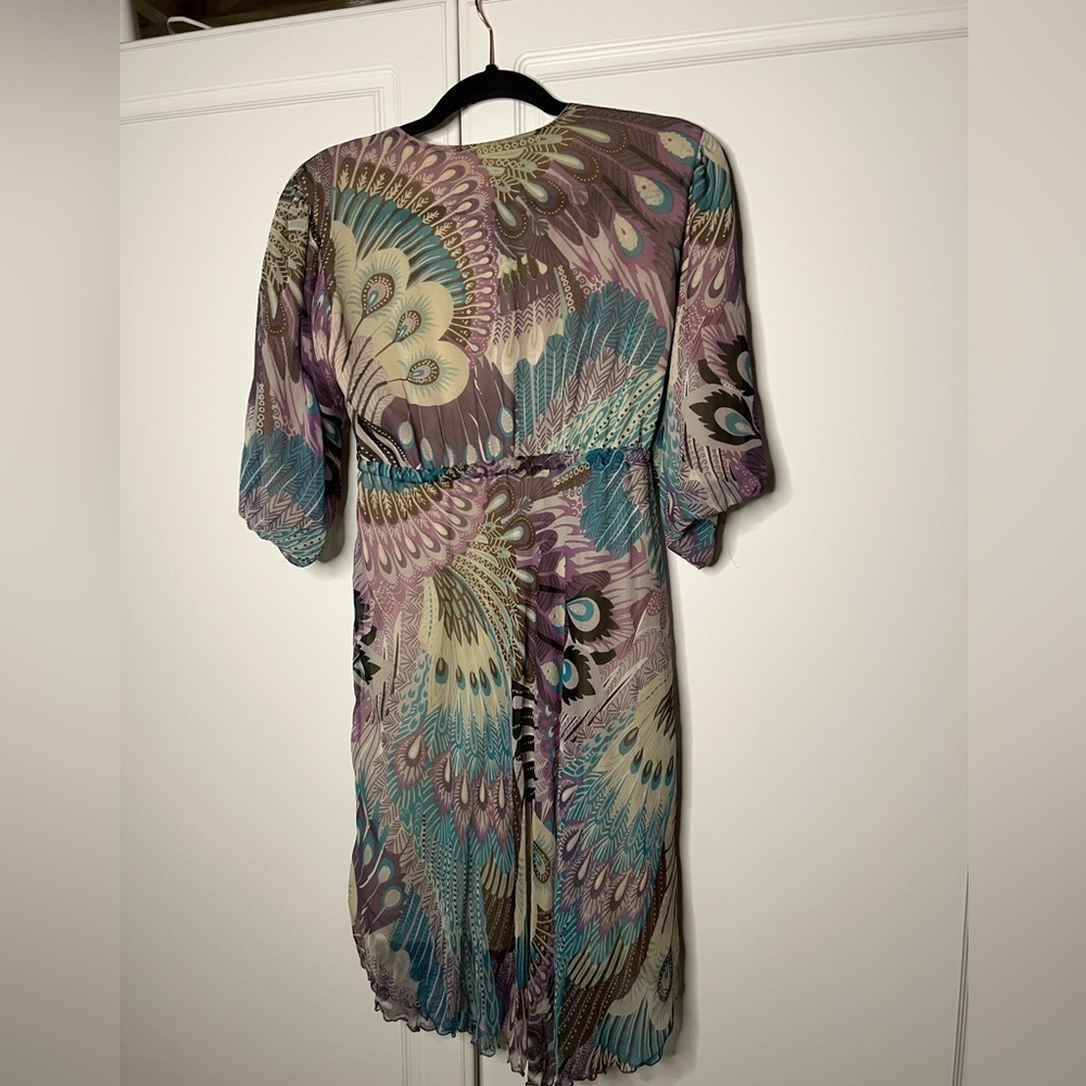 Vintage Tricia Fix 100% Silk Peacock Print Dress | Made in USA - Picture 11 of 13